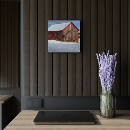 U R There Photography Barnes Road Little Red I Rustic Farmhouse Acrylic Analog Wall Clock