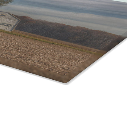 U R There Photography Grey Quonset Among the Pines Rustic Farmhouse Tempered-Glass Cutting Board