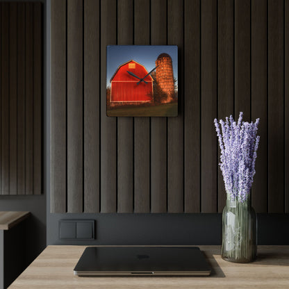 U R There Photography Klam Road Red Meets Foggy Sunrise I Rustic Farmhouse Acrylic Analog Wall Clock