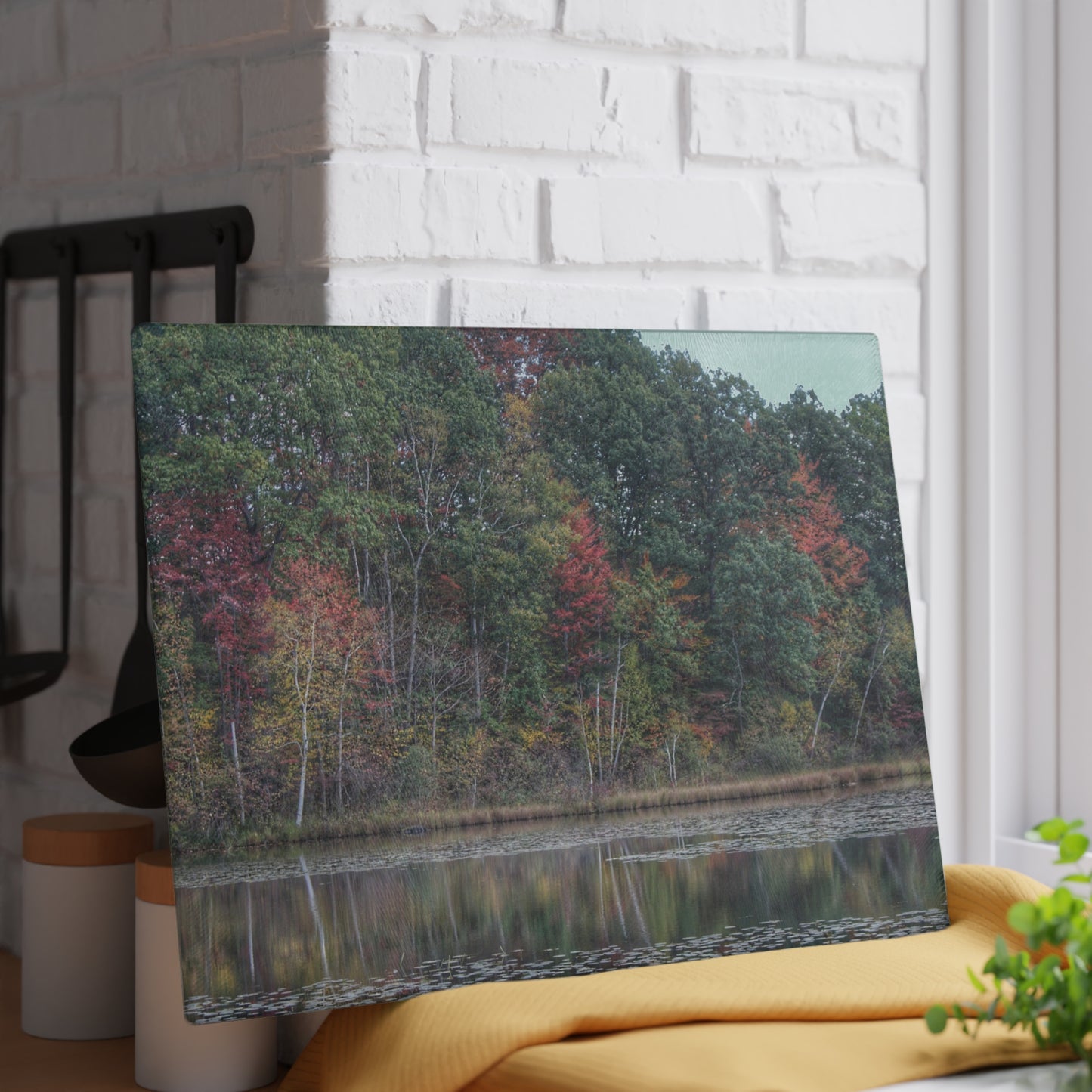 U R There Photography Fall on Murphy Lake IV Rustic Farmhouse Tempered-Glass Cutting Board
