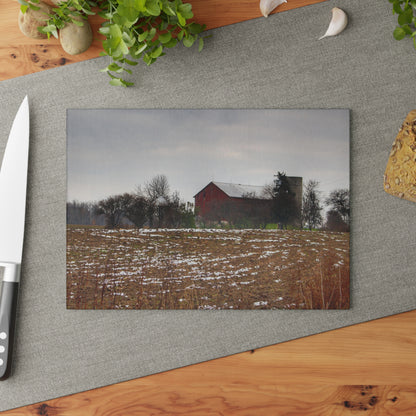U R There Photography Brook Road Red Rustic Farmhouse Tempered-Glass Cutting Board