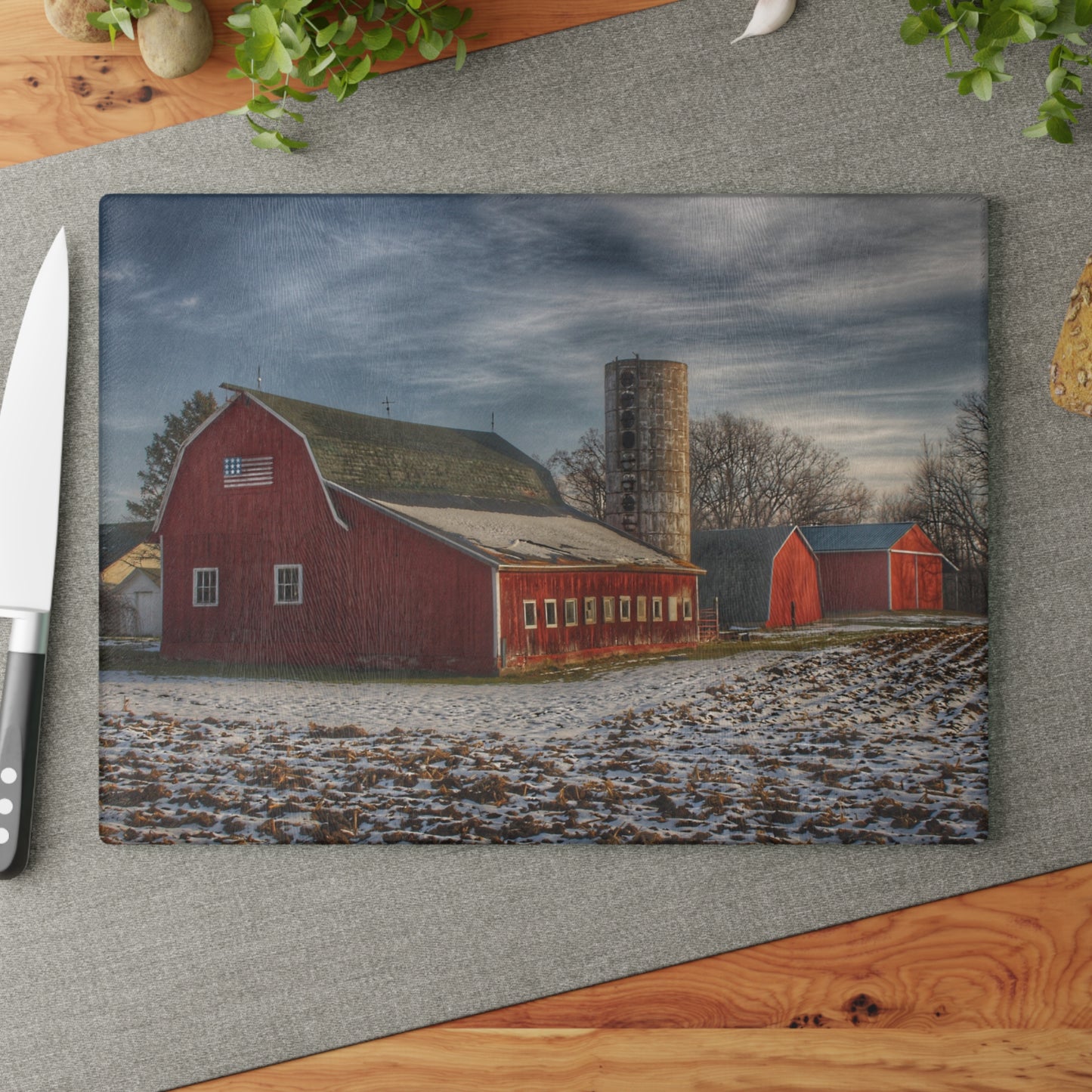 U R There Photography Mitchell Lake Road Red Rustic Farmhouse Tempered-Glass Cutting Board