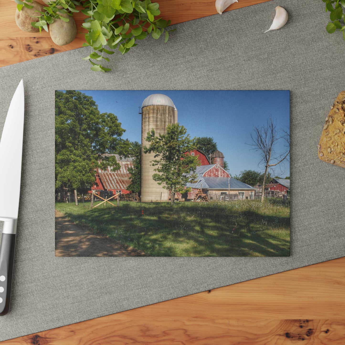 U R There Photography Tody Road Reds Rustic Farmhouse Tempered-Glass Cutting Board