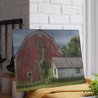 U R There Photography Stanley Road Red in Summer II Rustic Farmhouse Tempered-Glass Cutting Board