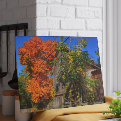 U R There Photography Oxford Rusted Red in Fall Rustic Farmhouse Tempered-Glass Cutting Board