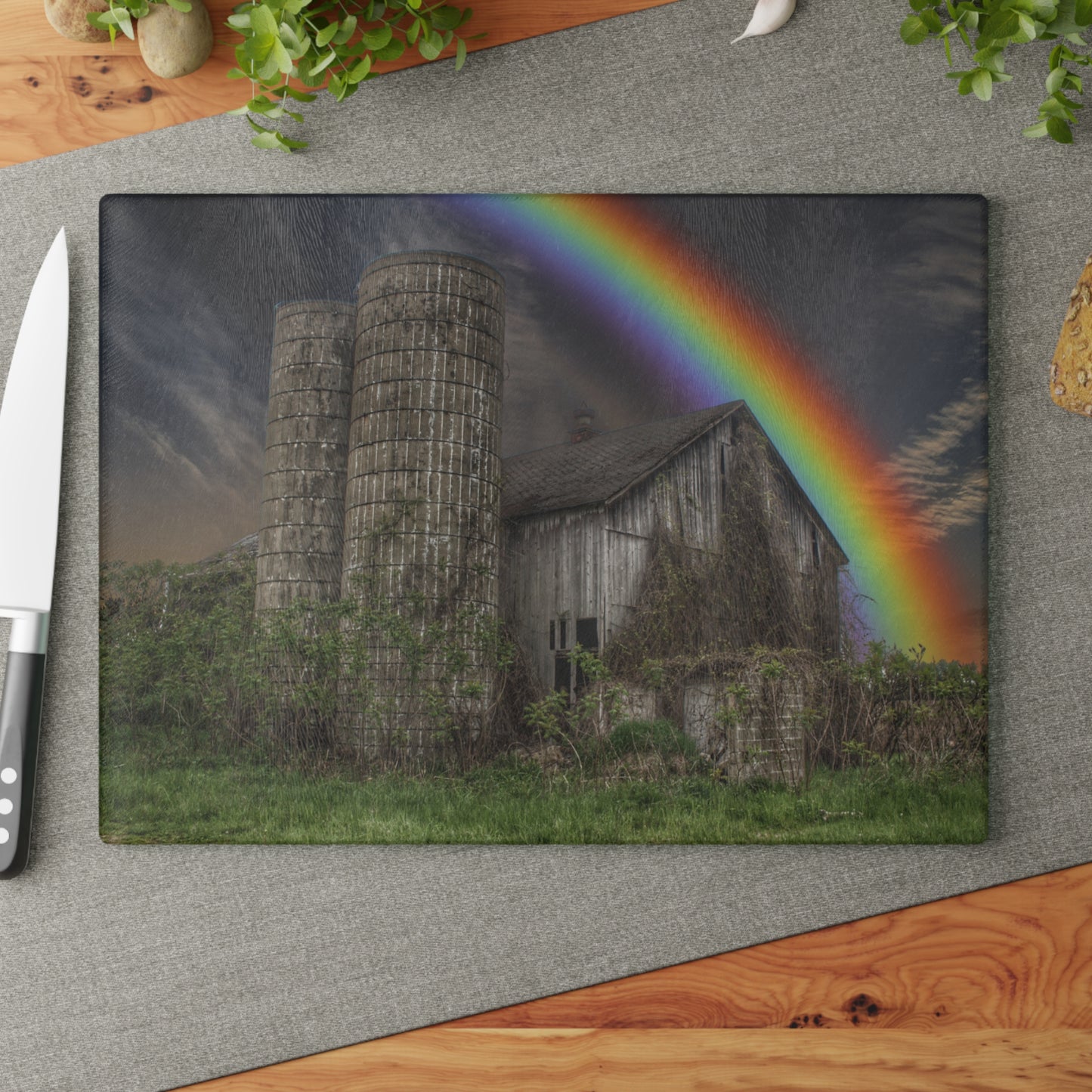U R There Photography Somewhere Under the Rainbow Rustic Farmhouse Tempered-Glass Cutting Board