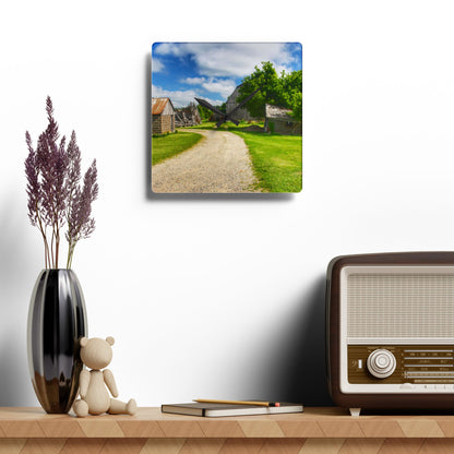 U R There Photography Brown City Road Barn and Buddy II Rustic Farmhouse Acrylic Analog Wall Clock