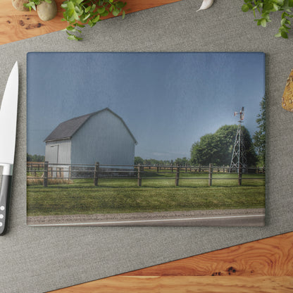 U R There Photography M-90 White and Windmill I Rustic Farmhouse Tempered-Glass Cutting Board