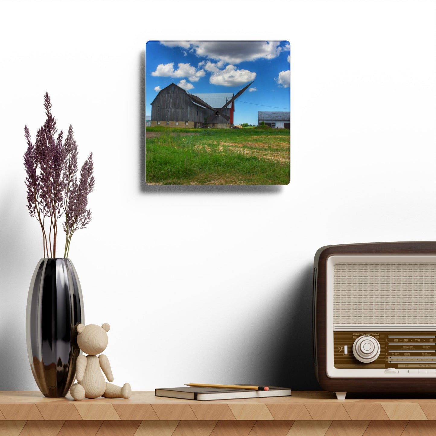 U R There Photography Cass City Elmwood Grey Rustic Farmhouse Acrylic Analog Wall Clock
