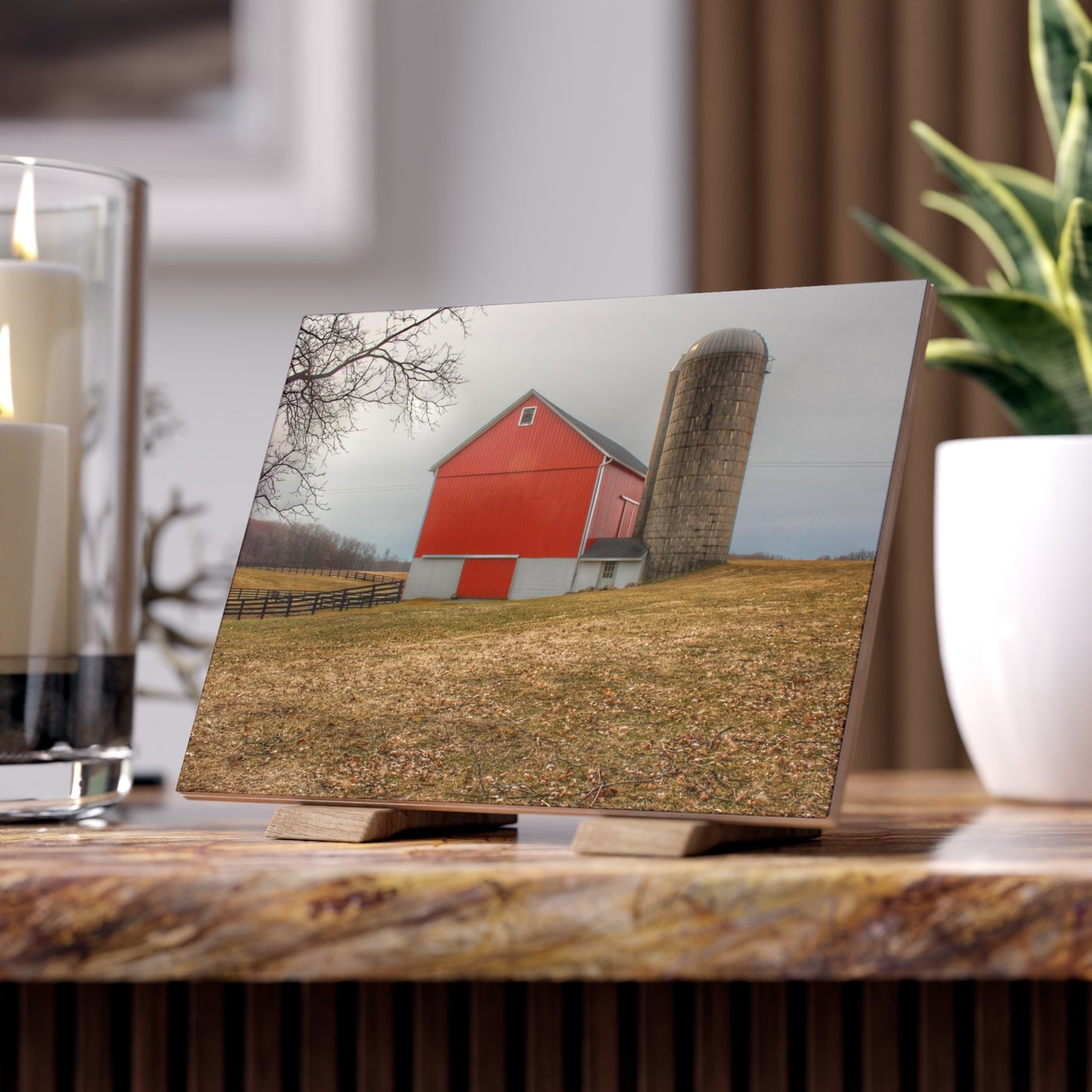 U R There Photography Brocker Road Red II Rustic Farmhouse Decorative Ceramic Tile 6" × 8" Matte