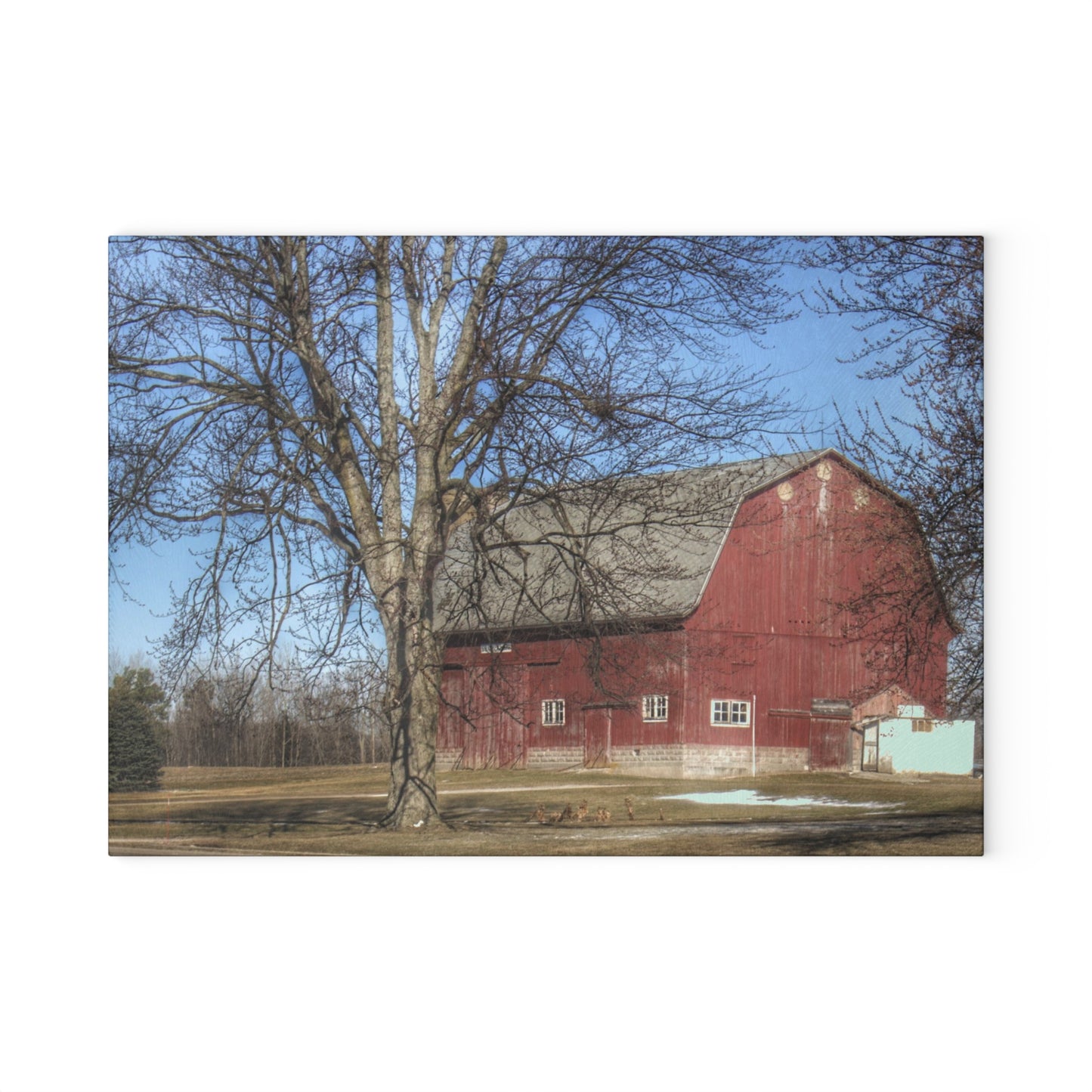 U R There Photography Dixon Road Red Rustic Farmhouse Tempered-Glass Cutting Board