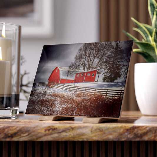 U R There Photography Catlin Red and Fence I Rustic Farmhouse Decorative Ceramic Tile