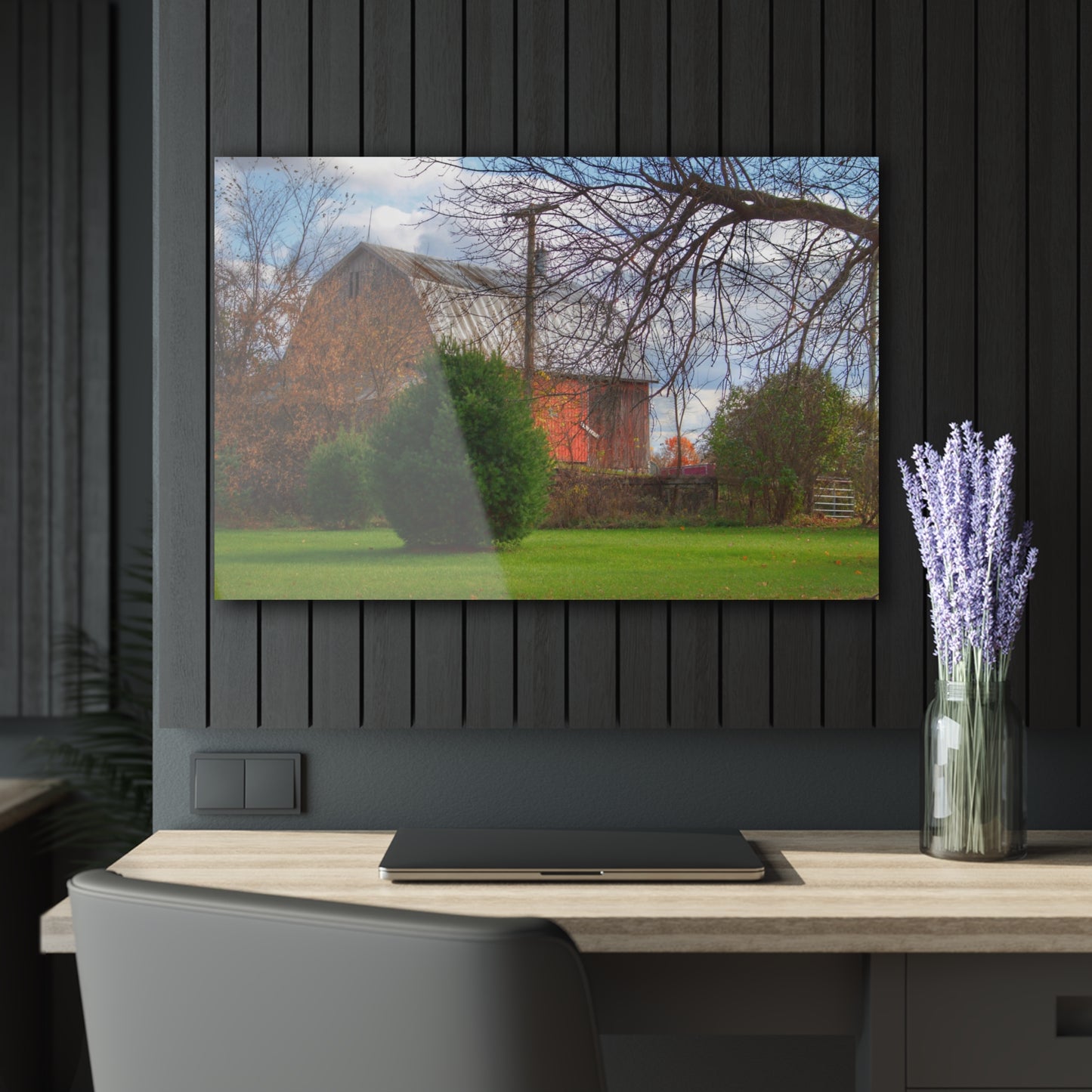 U R There Photography Millis Road Hidden Red Rustic Farmhouse Acrylic Wall Print