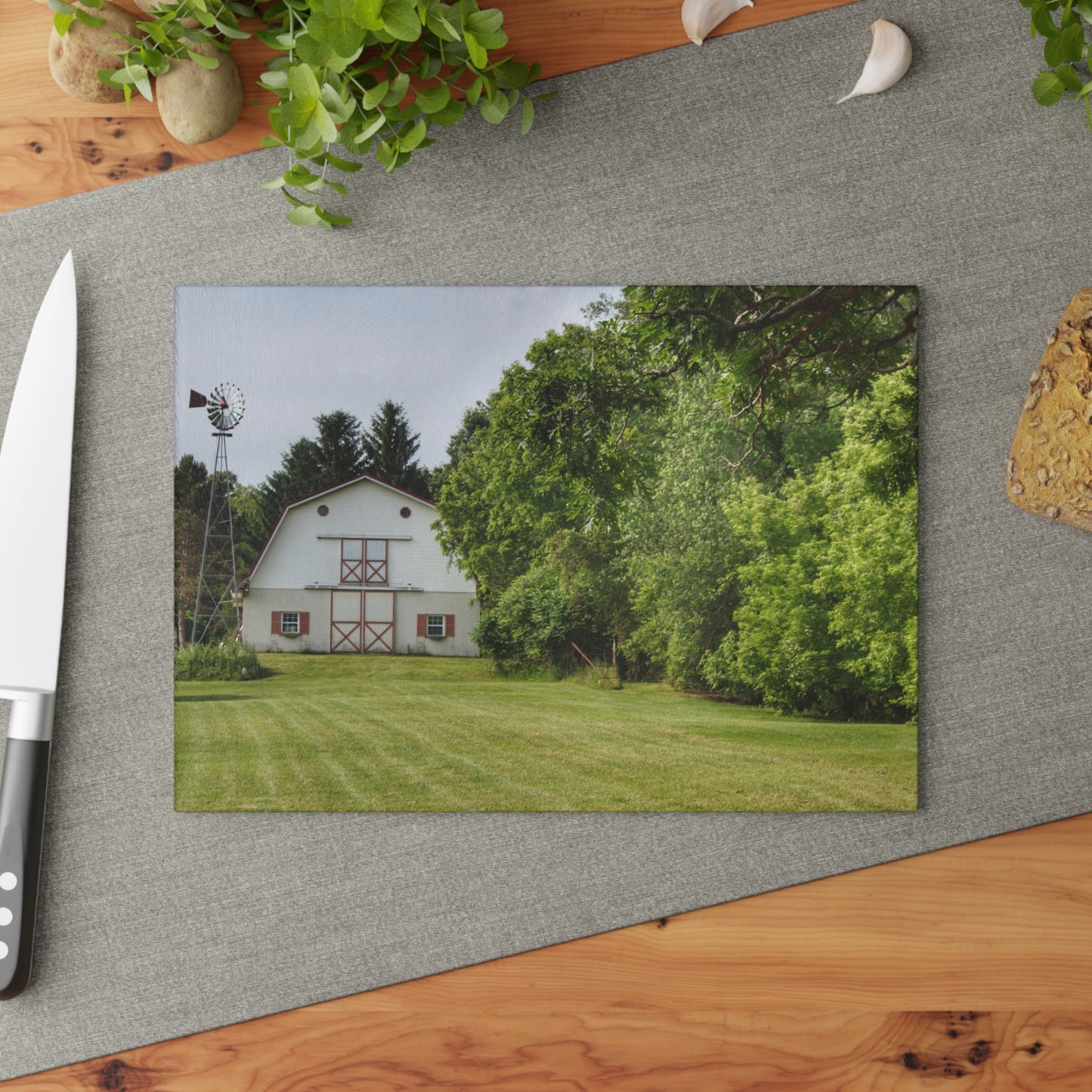 U R There Photography Hunters Creek White Rustic Farmhouse Tempered-Glass Cutting Board