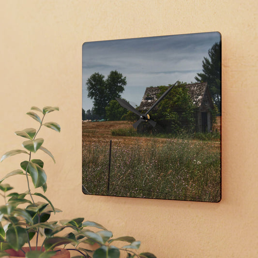 U R There Photography Waterman Road Shack Beyond the Fence Rustic Farmhouse Acrylic Analog Wall Clock