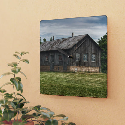 U R There Photography West Tuscola Road Grey Shack Rustic Farmhouse Acrylic Analog Wall Clock