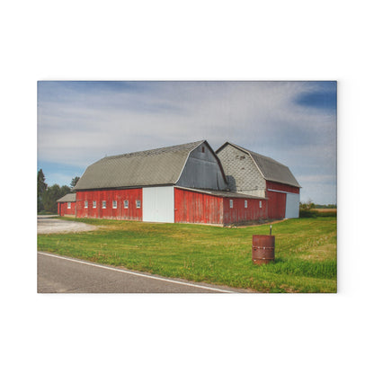 U R There Photography French Road Centennial Reds II Rustic Farmhouse Tempered-Glass Cutting Board