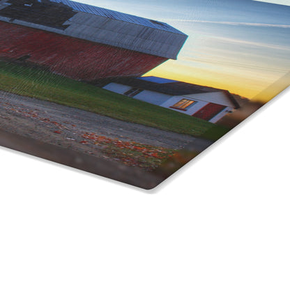U R There Photography Haines Road Red at Sunrise Rustic Farmhouse Tempered-Glass Cutting Board