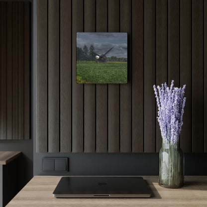U R There Photography Belsay Grey Among the Pines Rustic Farmhouse Acrylic Analog Wall Clock