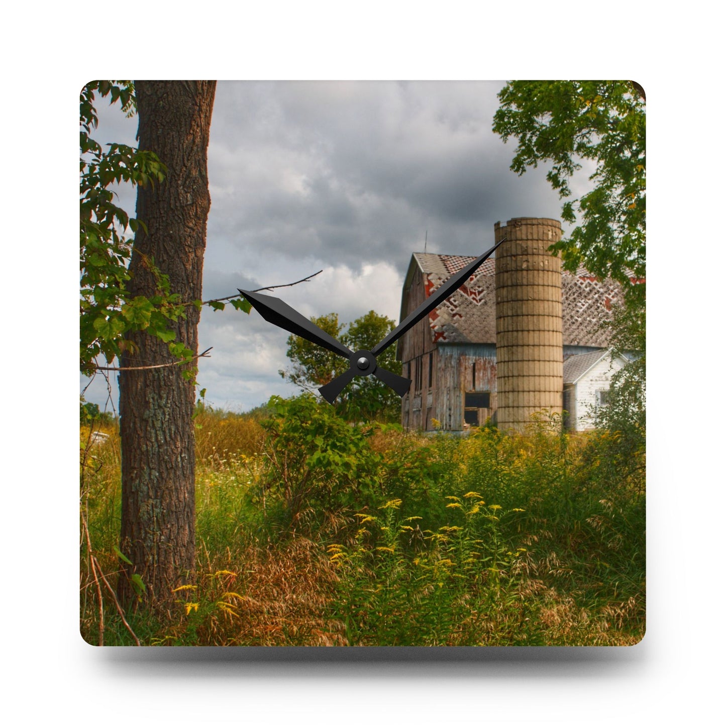U R There Photography Hill Road Roadside Grey III Rustic Farmhouse Acrylic Analog Wall Clock