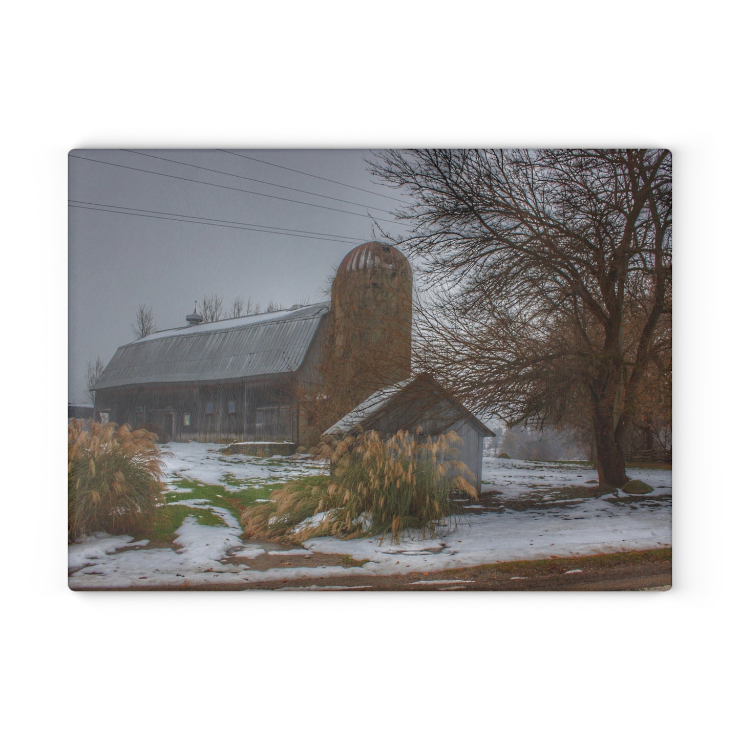 U R There Photography Ludwig Road Greys in the Fog Rustic Farmhouse Tempered-Glass Cutting Board