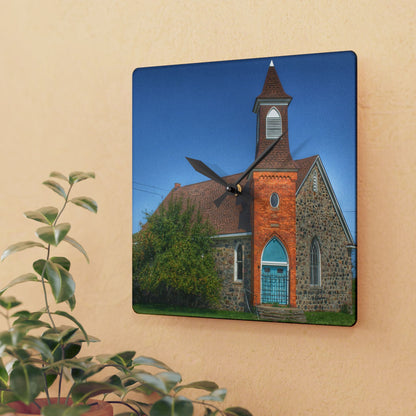 U R There Photography Mayville Church of the Past Rustic Farmhouse Acrylic Analog Wall Clock