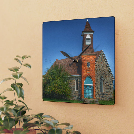 U R There Photography Mayville Church of the Past Rustic Farmhouse Acrylic Analog Wall Clock