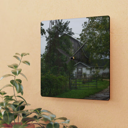 U R There Photography Noble Road Hidden Grey Rustic Farmhouse Acrylic Analog Wall Clock