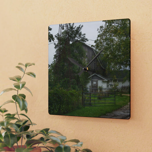 U R There Photography Noble Road Hidden Grey Rustic Farmhouse Acrylic Analog Wall Clock