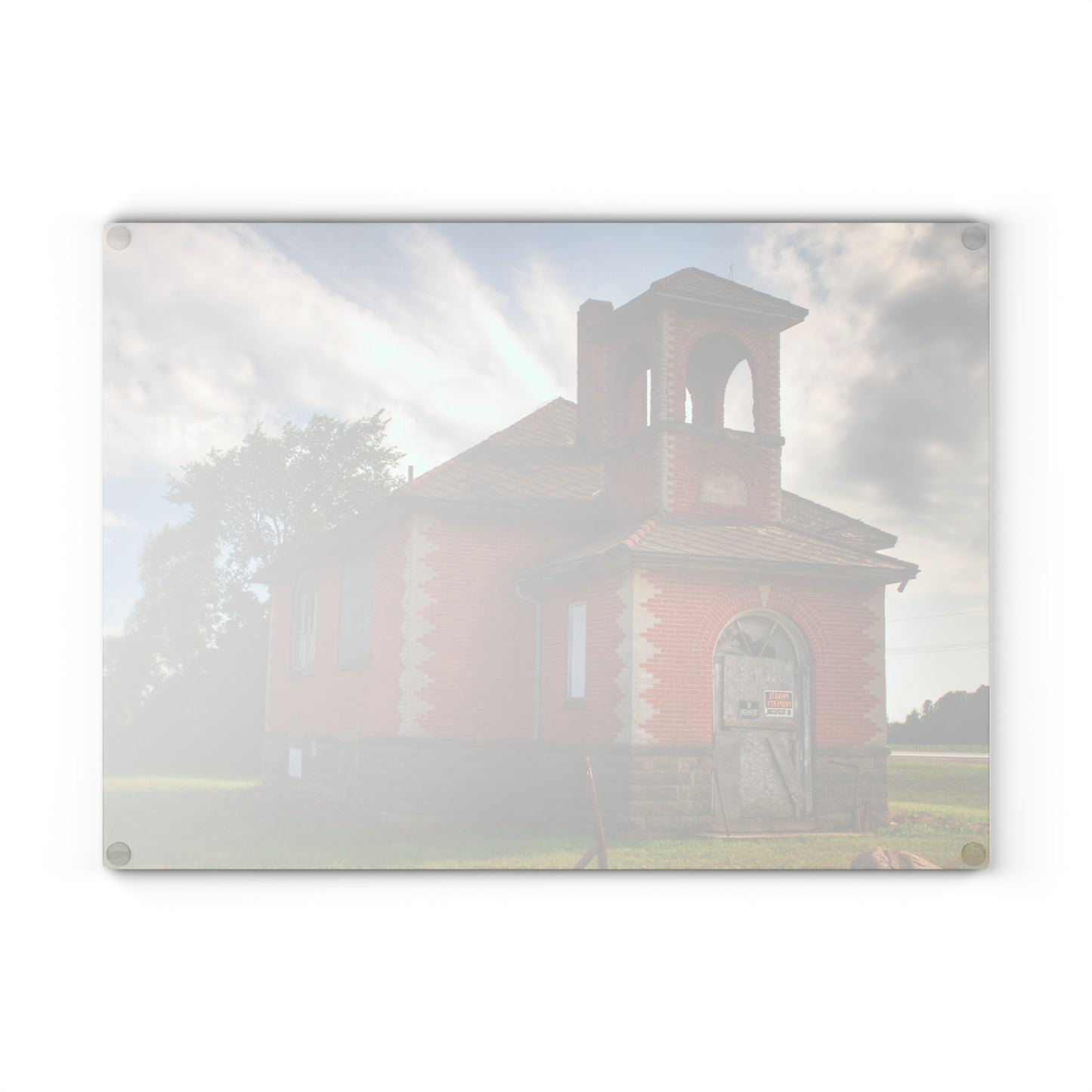 U R There Photography North Grove Road Schoolhouse I Rustic Farmhouse Tempered-Glass Cutting Board