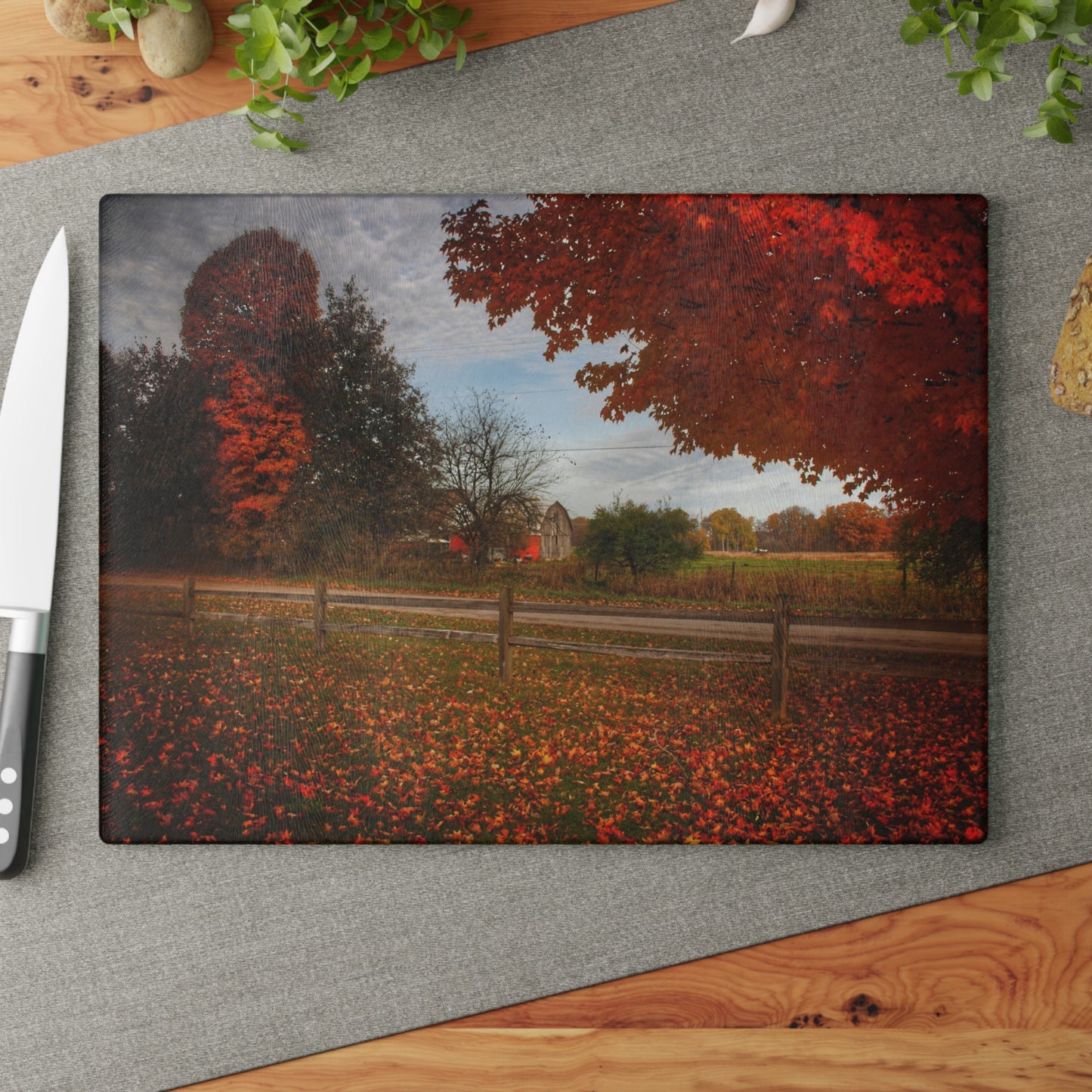 U R There Photography East Frances Road Hidden Grey II Rustic Farmhouse Tempered-Glass Cutting Board