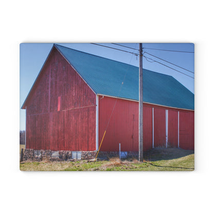 U R There Photography Imlay City Road Red II Rustic Farmhouse Tempered-Glass Cutting Board