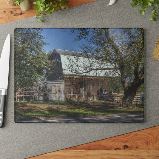 U R There Photography Birch Run Road Grey Rustic Farmhouse Tempered-Glass Cutting Board