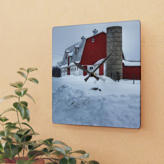 U R There Photography South Elba Block Red Rustic Farmhouse Acrylic Analog Wall Clock