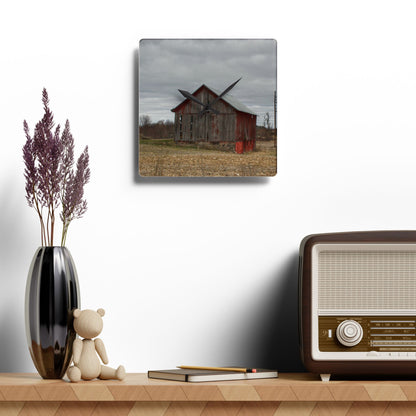 U R There Photography Barnes Road Little Red II Rustic Farmhouse Acrylic Analog Wall Clock
