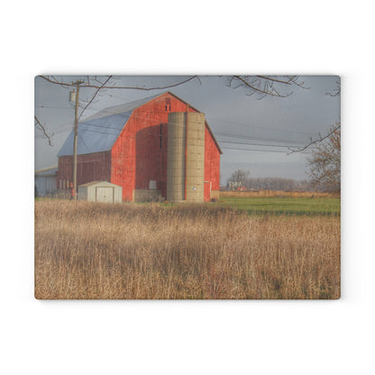 U R There Photography Harrington Road Red and Silo Rustic Farmhouse Tempered-Glass Cutting Board