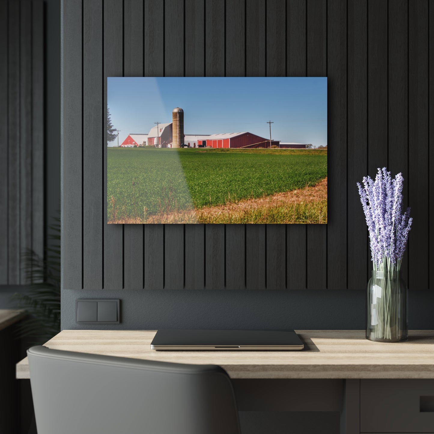 U R There Photography Pattison Road Farm Across the Field I Rustic Farmhouse Acrylic Wall Print