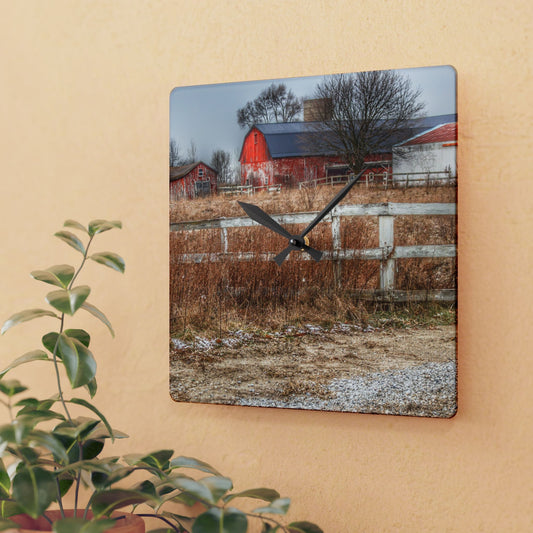 U R There Photography Mound Road Reds Rustic Farmhouse Acrylic Analog Wall Clock