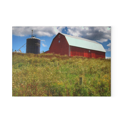 U R There Photography South Henderson Road Hilltop Red I Rustic Farmhouse Tempered-Glass Cutting Board