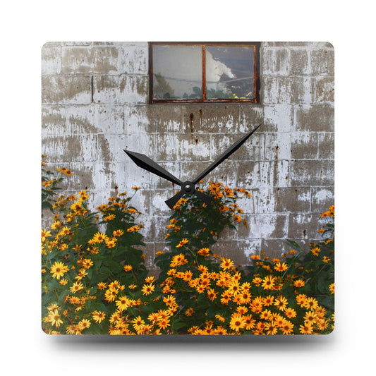 Golden Blooms on McDowell Rustic Farmhouse Acrylic Analog Wall Clock 10.75'' × 10.75'' (Square)