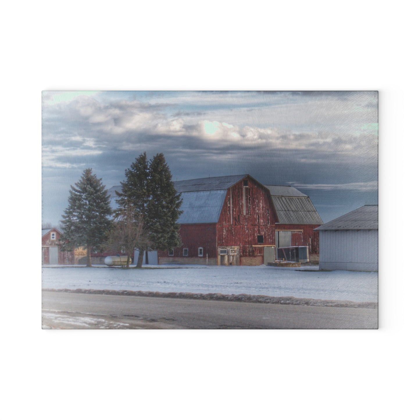 U R There Photography Glover Road Red Rustic Farmhouse Tempered-Glass Cutting Board