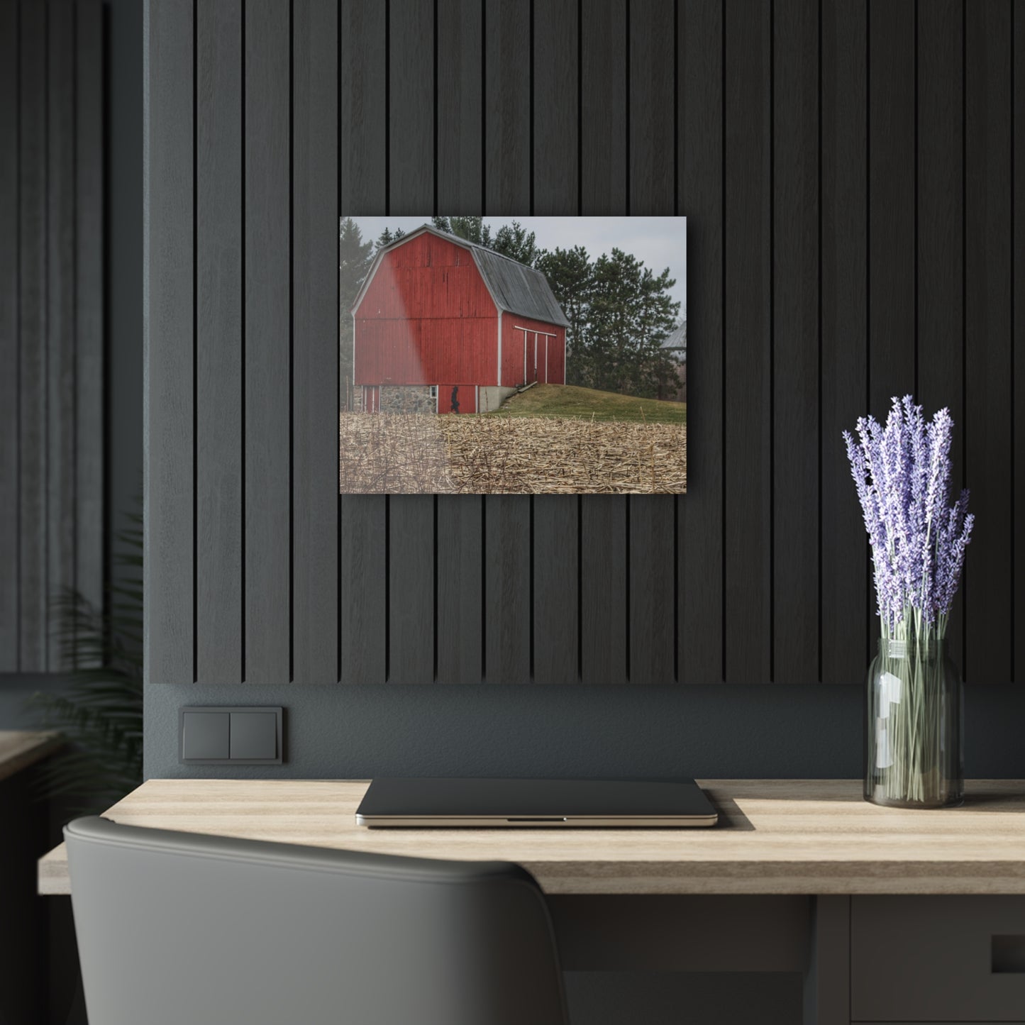 U R There Photography Fostoria Road Standing Man Red Rustic Farmhouse Acrylic Wall Print