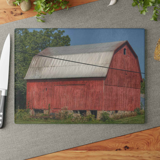 U R There Photography Belsay Road Red Rustic Farmhouse Tempered-Glass Cutting Board
