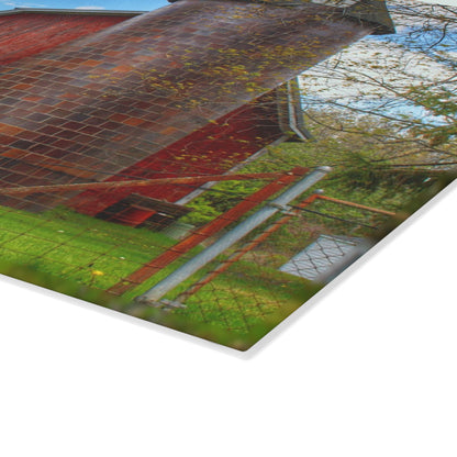 U R There Photography Mead Road Red Rustic Farmhouse Tempered-Glass Cutting Board