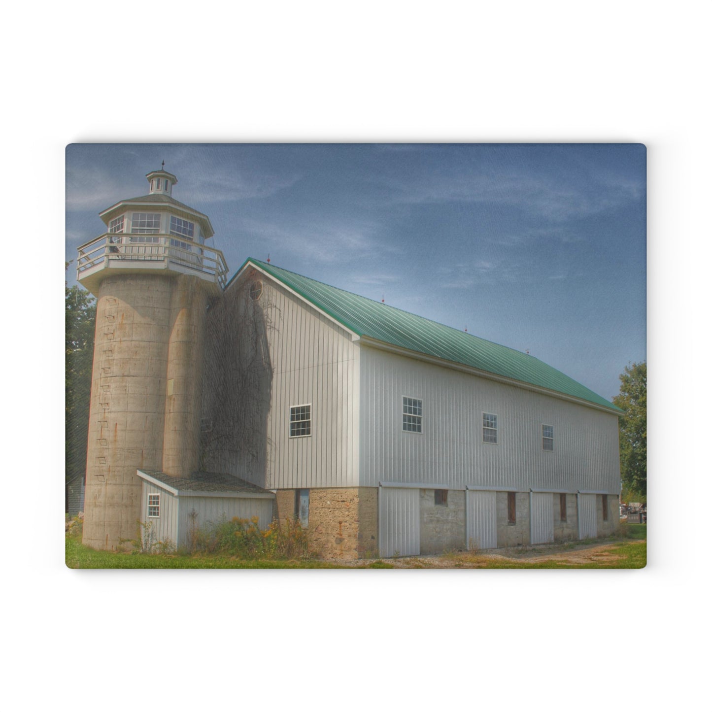 U R There Photography Phelps Road Lighthouse Barn I Rustic Farmhouse Tempered-Glass Cutting Board