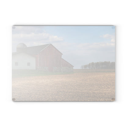 U R There Photography Cedar Creek Road Saltbox Red Rustic Farmhouse Tempered-Glass Cutting Board