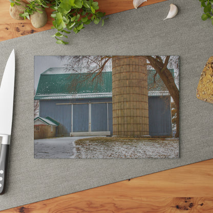 U R There Photography Hollow Corners Grey and Silo Rustic Farmhouse Tempered-Glass Cutting Board