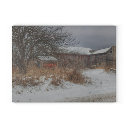U R There Photography Midwinter Red Rustic Farmhouse Tempered-Glass Cutting Board