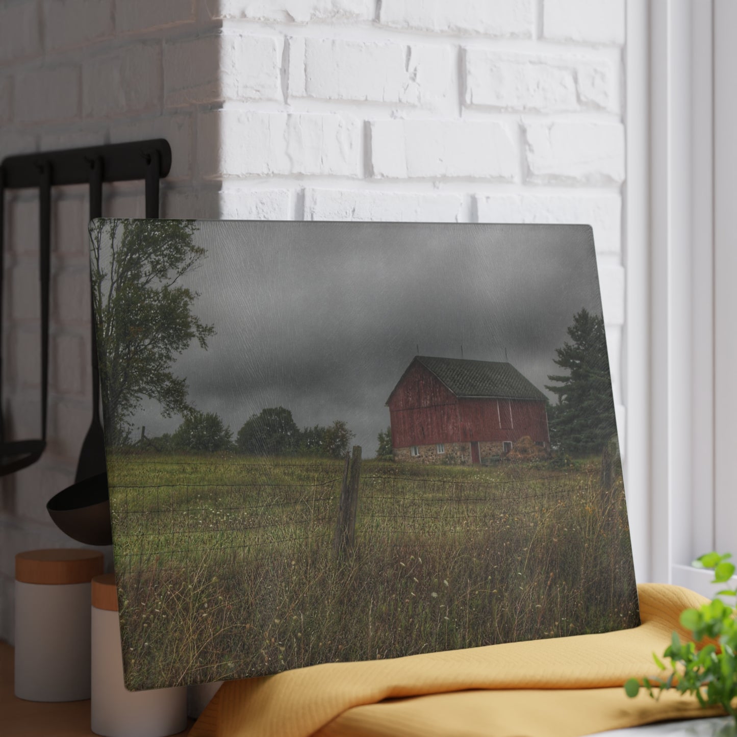 U R There Photography Stone Red Rustic Farmhouse Tempered-Glass Cutting Board