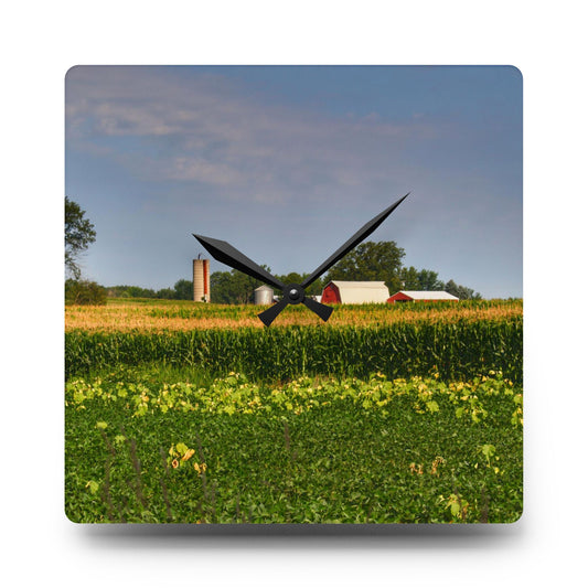 U R There Photography Across the Field in Clifford Rustic Farmhouse Acrylic Analog Wall Clock 10.75'' × 10.75'' (Square)
